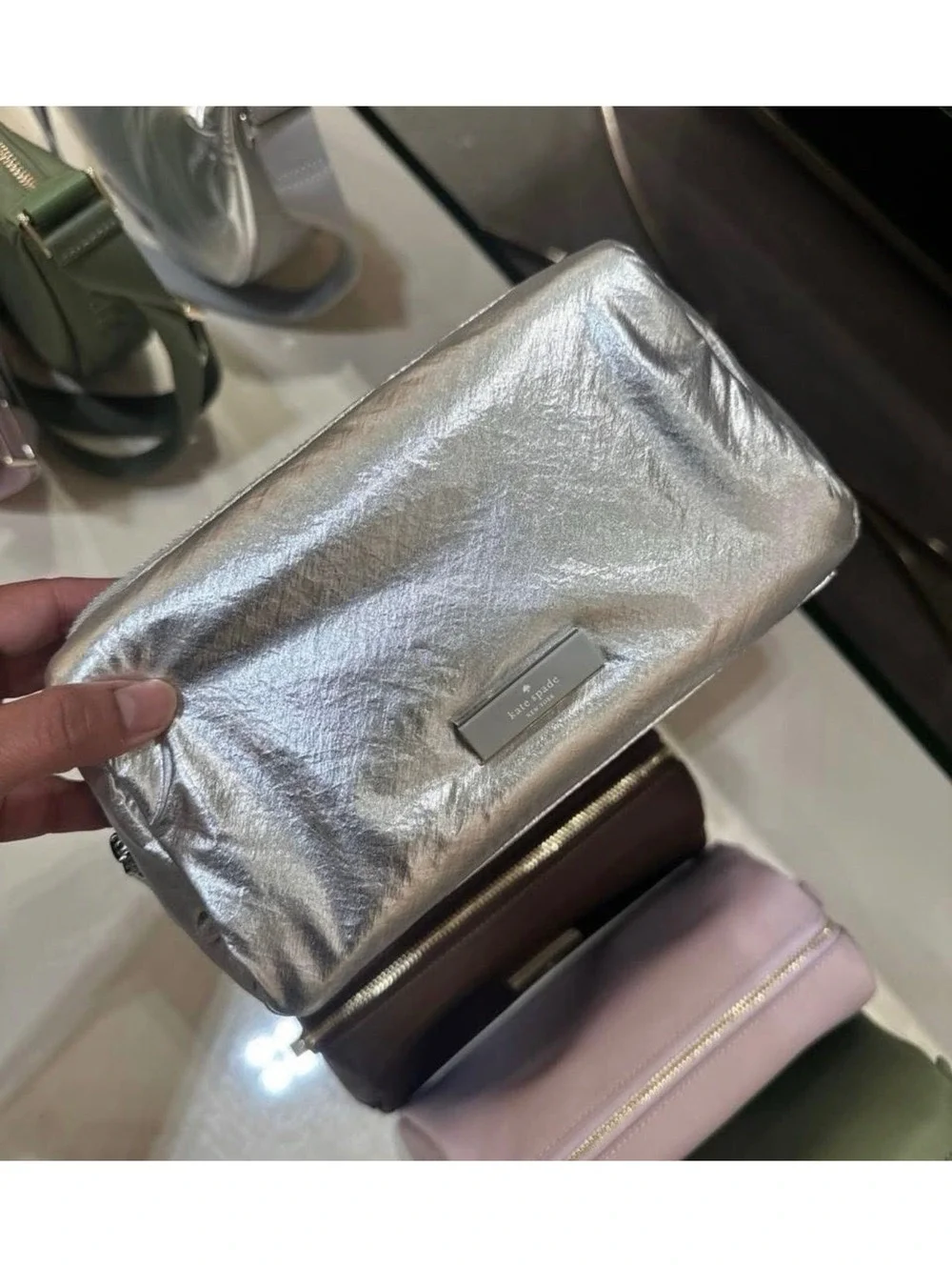 Kate Spade silver Carter Metallic Cosmetic Pouch
